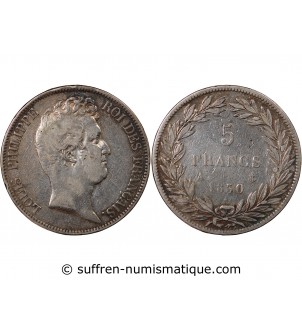 LOUIS-PHILIPPE﻿ - 5 FRANCS ARGENT 1830 A PARIS "Type Tiolier sans le I, Tr relief"
