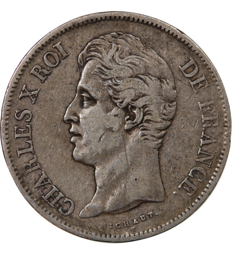 CHARLES X - 5 FRANCS ARGENT 1827 K BORDEAUX