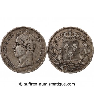 CHARLES X - 5 FRANCS ARGENT 1827 K BORDEAUX