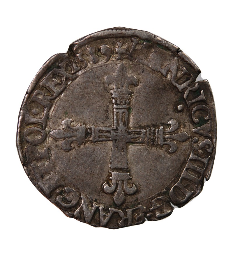 HENRI III - 1/4 ECU ARGENT 1589 T NANTES