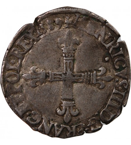HENRI III - 1/4 ECU ARGENT 1589 T NANTES