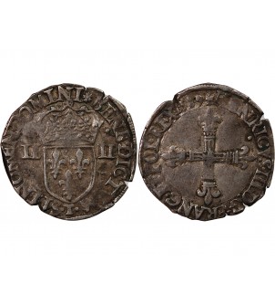 HENRI III - 1/4 ECU ARGENT 1589 T NANTES 2