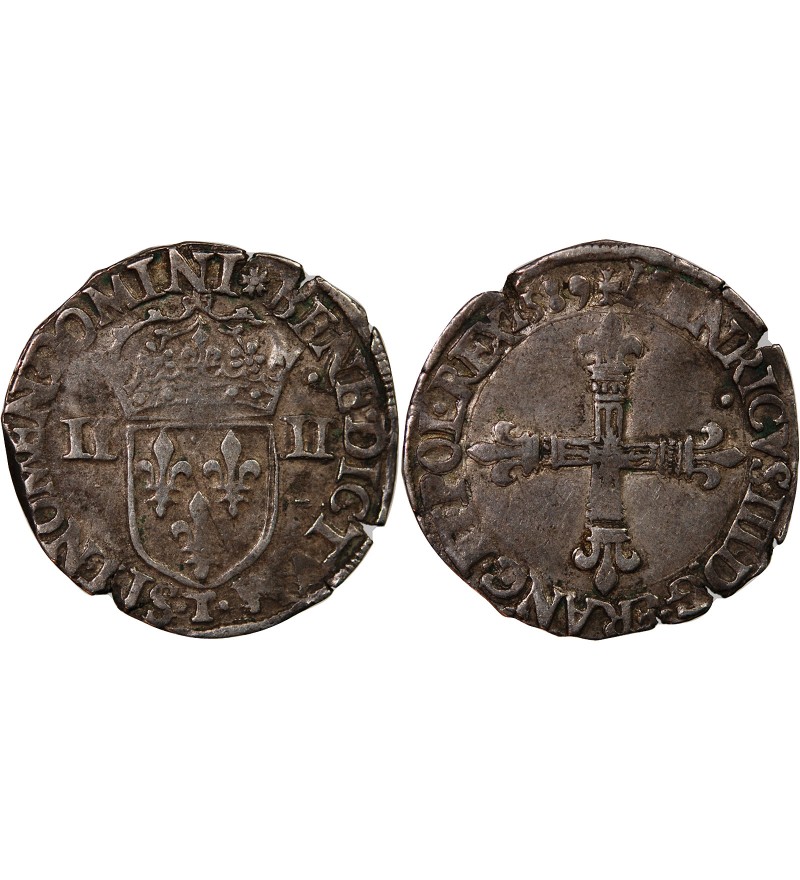 HENRI III - 1/4 ECU ARGENT 1589 T NANTES
