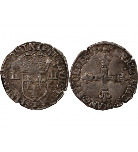 HENRI III - 1/4 ECU ARGENT 1589 T NANTES