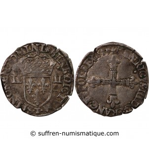 HENRI III - 1/4 ECU ARGENT 1589 T NANTES