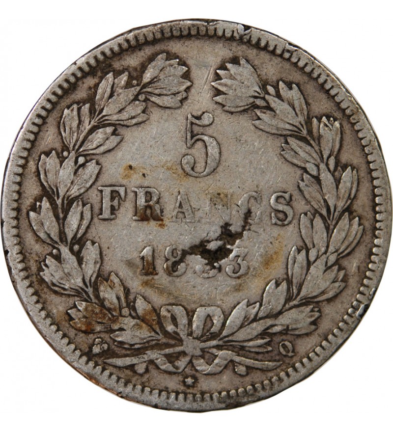 LOUIS-PHILIPPE Ier - 5 FRANCS 1833 Q PERPIGNAN " Tranche en Relief"