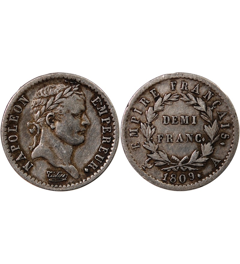NAPOLEON Ier﻿ - 1/2 FRANC ARGENT 1809 A PARIS