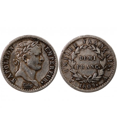NAPOLEON Ier﻿ - 1/2 FRANC ARGENT 1809 A PARIS