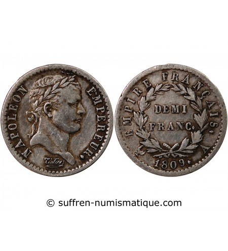 NAPOLEON Ier﻿ - 1/2 FRANC ARGENT 1809 A PARIS