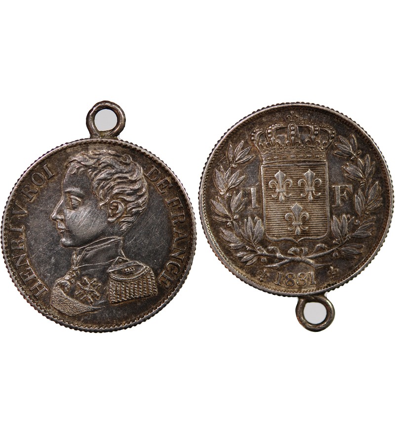 HENRI V - 1 FRANC ARGENT 1831 AVEC BELIERE