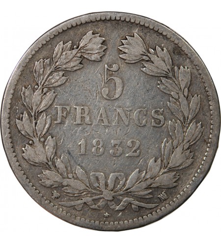LOUIS-PHILIPPE Ier - 5 FRANCS 1832 MA MARSEILLE " Tranche en Relief"