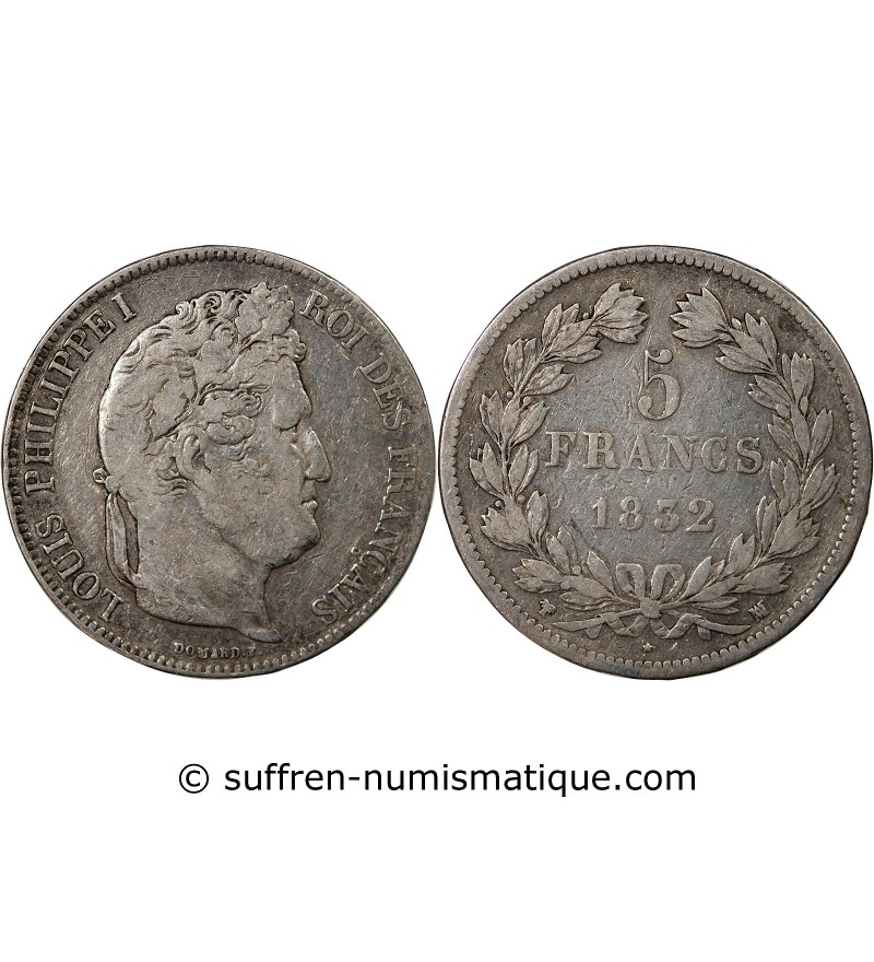 LOUIS-PHILIPPE Ier - 5 FRANCS 1832 MA MARSEILLE " Tranche en Relief"