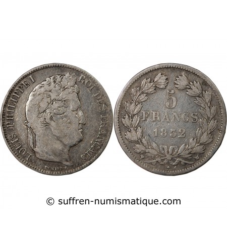 LOUIS-PHILIPPE Ier - 5 FRANCS 1832 MA MARSEILLE " Tranche en Relief"