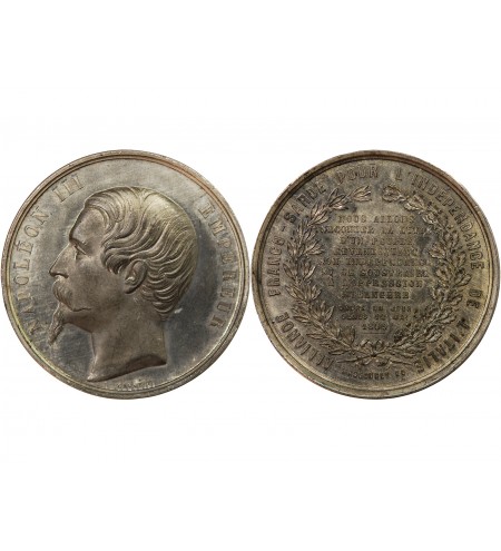 ALLIANCE FRANCO-SARDE, NAPOLEON III - MEDAILLE ETAIN 1859