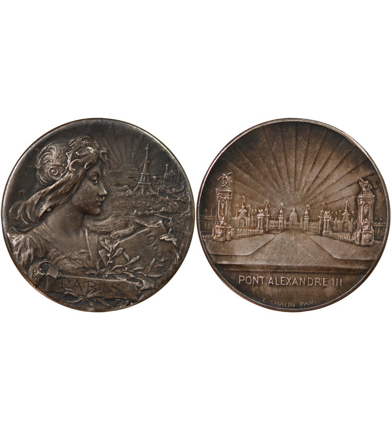 EXPOSITION UNIVERSELLE DE 1900, PONT ALEXANDRE III - MEDAILLE BRONZE ARGENTÉ