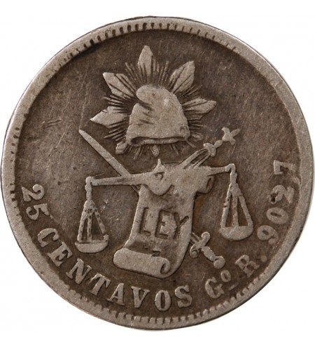 MEXIQUE - 25 CENTAVOS ARGENT 1886 Go R