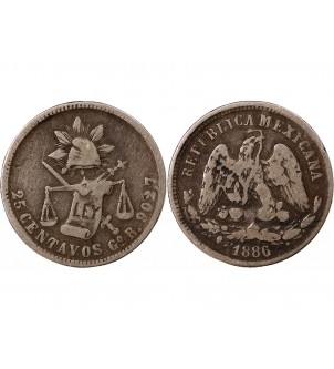 MEXIQUE - 25 CENTAVOS ARGENT 1886 Go R 2