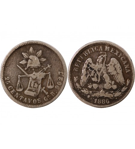 MEXIQUE - 25 CENTAVOS ARGENT 1886 Go R