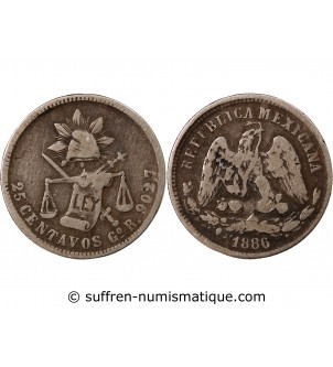 MEXIQUE - 25 CENTAVOS ARGENT 1886 Go R