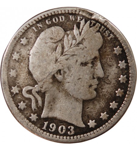 USA - 25 CENTS ARGENT "Barber Quarter" 1903 PHILADELPHIE