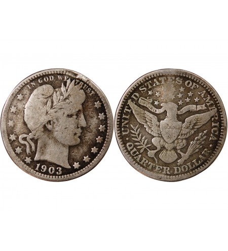 USA - 25 CENTS ARGENT "Barber Quarter" 1903 PHILADELPHIE