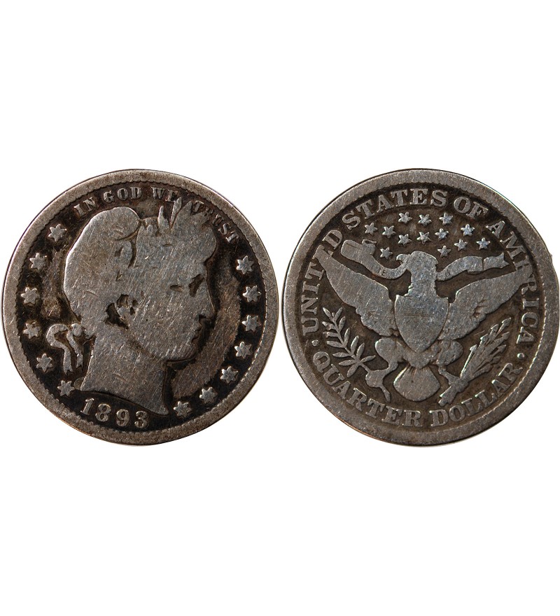 USA - 25 CENTS ARGENT "Barber Quarter" 1893 PHILADELPHIE