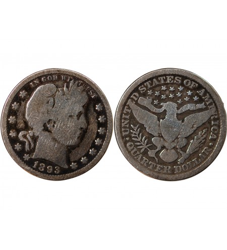 USA - 25 CENTS ARGENT "Barber Quarter" 1893 PHILADELPHIE
