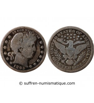 USA - 25 CENTS ARGENT "Barber Quarter" 1893 PHILADELPHIE