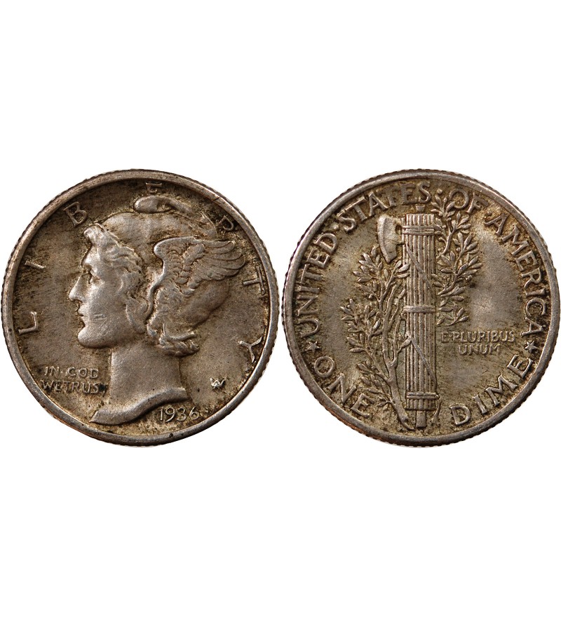 USA - 10 CENTS ARGENT "Mercury Dime" 1936 PHILADELPHIE