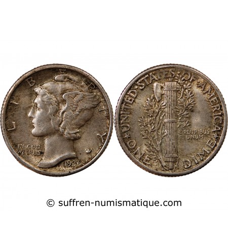 USA - 10 CENTS ARGENT "Mercury Dime" 1936 PHILADELPHIE