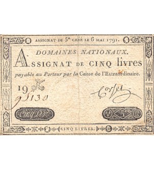 ASSIGNAT - 5 LIVRES 06/05/1791 - TIMBRE SEC LOUIS XVI - TTB