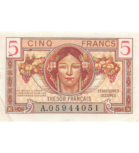 TRÉSOR FRANCAIS, TERRITOIRES OCCUPÉS - 5 FRANCS type 1947 - PTTB