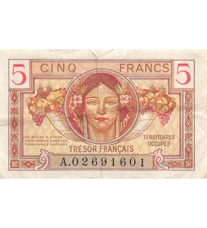 TRÉSOR FRANCAIS, TERRITOIRES OCCUPÉS - 5 FRANCS type 1947 - TB+