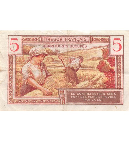 TRÉSOR FRANCAIS, TERRITOIRES OCCUPÉS - 5 FRANCS type 1947 - TB+