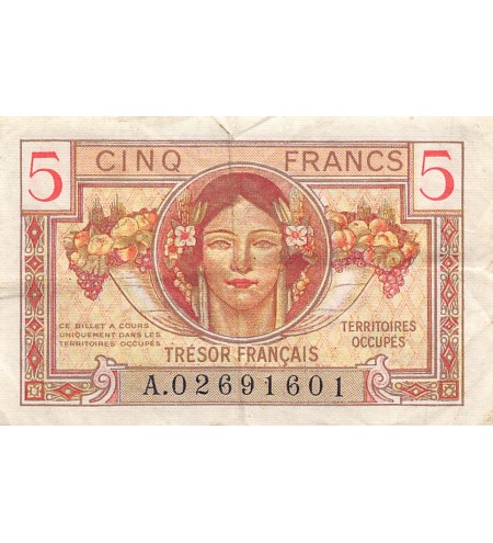 TRÉSOR FRANCAIS, TERRITOIRES OCCUPÉS - 5 FRANCS type 1947 - TB+