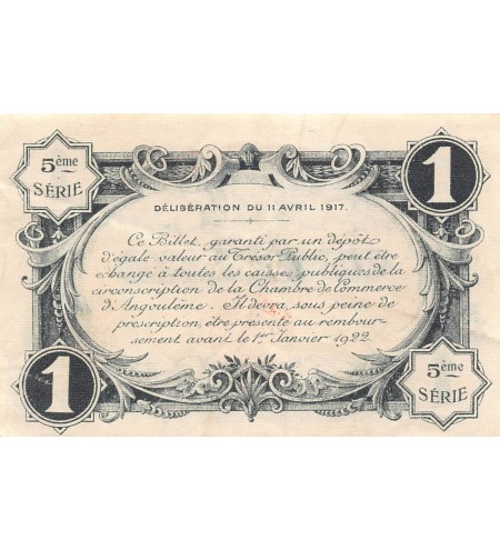 CHAMBRE DE COMMERCE D'ANGOULEME - 1 FRANC 1917 - TTB