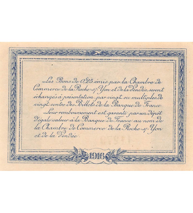CHAMBRE DE COMMERCE DE VENDEE - 25 CENTIMES 1916 - SPL