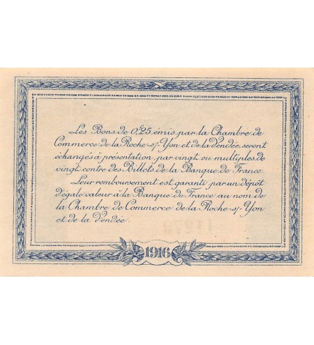 CHAMBRE DE COMMERCE DE VENDEE - 25 CENTIMES 1916 - SPL