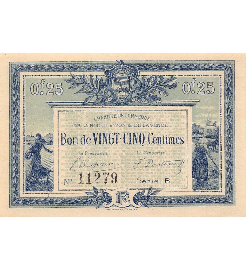 CHAMBRE DE COMMERCE DE VENDEE - 25 CENTIMES 1916 - SPL