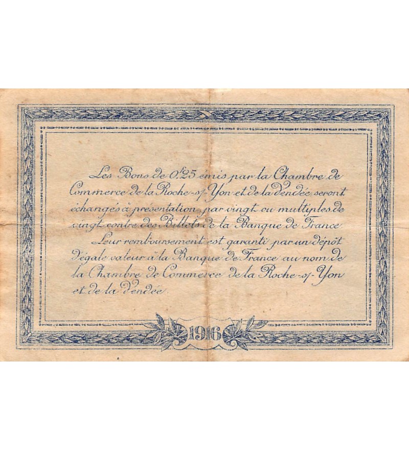 CHAMBRE DE COMMERCE DE VENDEE - 25 CENTIMES 1916 - TB+