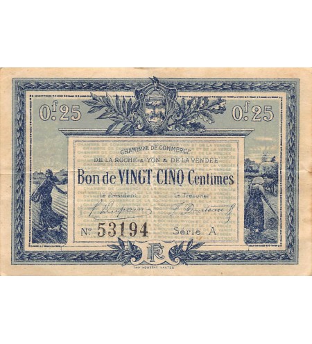 CHAMBRE DE COMMERCE DE VENDEE - 25 CENTIMES 1916 - TB+