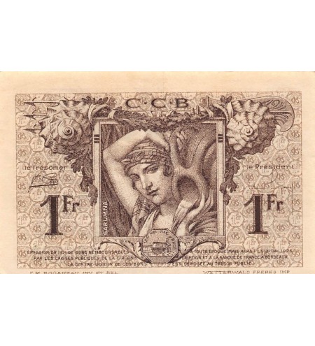 CHAMBRE DE COMMERCE DE BORDEAUX - 1 FRANC 1921 - TTB