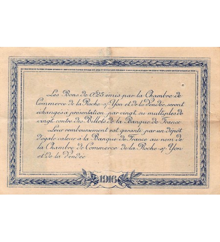 CHAMBRE DE COMMERCE DE VENDEE - 25 CENTIMES 1916 - TTB
