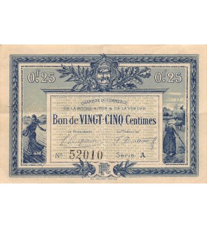 CHAMBRE DE COMMERCE DE VENDEE - 25 CENTIMES 1916 - TTB 2