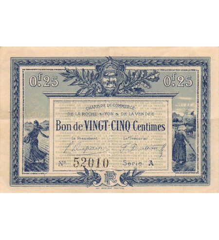 CHAMBRE DE COMMERCE DE VENDEE - 25 CENTIMES 1916 - TTB