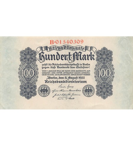 ALLEMAGNE - 100 MARK 04/08/1922 - SUP