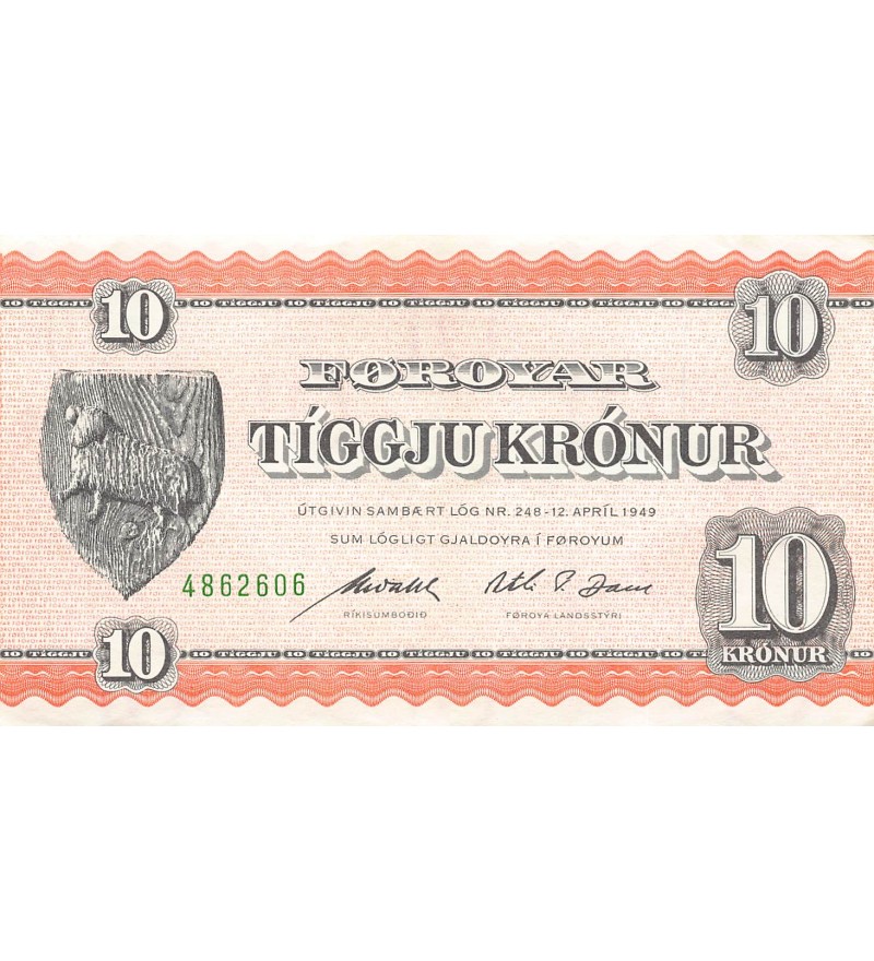 ILES FEROE - 10 KRONUR 12/04/1949 - TTB+