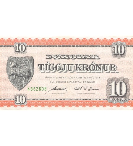 ILES FEROE - 10 KRONUR 12/04/1949 - TTB+