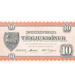 ILES FEROE - 10 KRONUR 12/04/1949 - TTB+ 2