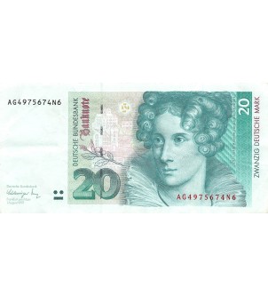 ALLEMAGNE, ANNETTE VON DROSTE HÜLSHOFF - 20 MARK 01/08/1991 - TB+ 2
